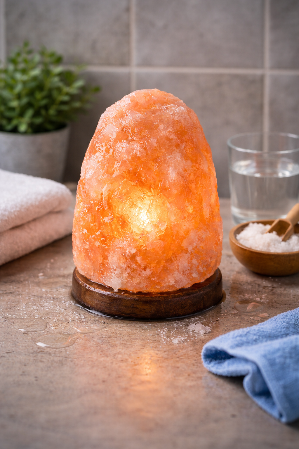 Himalaya zoutlamp met vochtdruppels vanwege zoutlamp lekkage en oplossingen