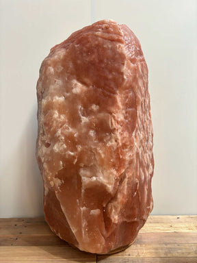 Himalaya XL zoutlamp rood 90-100 kg met diepe warme gloed en houten voet